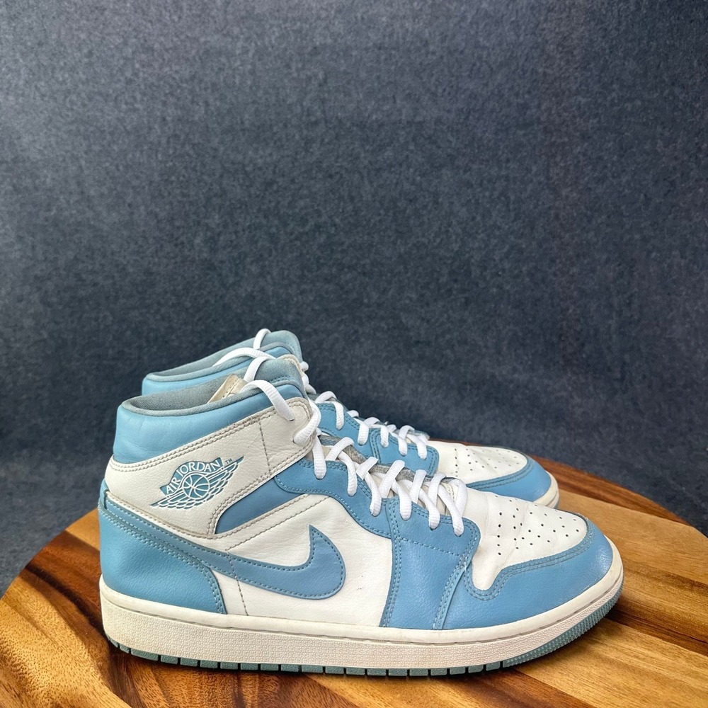 Jordan 1 Mid UNC Sail Leather Sneakers BQ6472-141 Womens 10.5